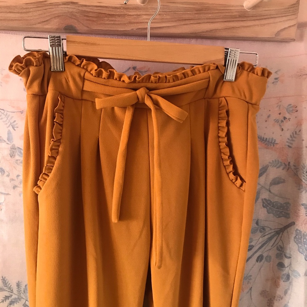 Soho Apparel Mustard Tie Front Pants